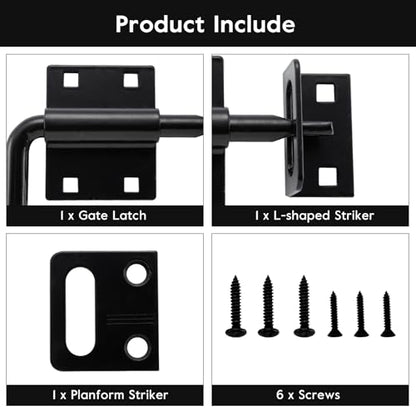 HOME MASTER HARDWARE Heavy Duty Slide Bolt Gate Latch, Sliding Bolt Door Latch Gate Lock Hardware with Padlock Hole, 2 in 1 Barrel Bolt Latch for Wooden Fence/Shed Door/Yard Door/Barn Door, Black