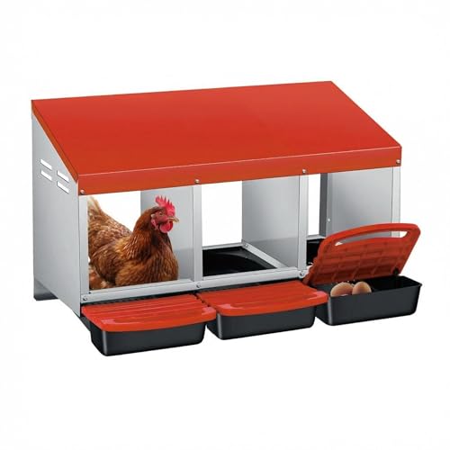 IDEALHOUSE Chicken Nesting Box with Roll Away Collection & Plastic Handle, Wall/Freestanding for Chicken Coop, 3-Compartment Orange - color: Orange, size: 3 holes