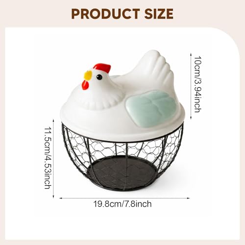 Chicken Egg Basket Metal Iron Wire Egg Collection Basket Vegetable Fruit Basket Farmhouse Decorative Storage with Ergonomic Handles Suitable for, Green Lid