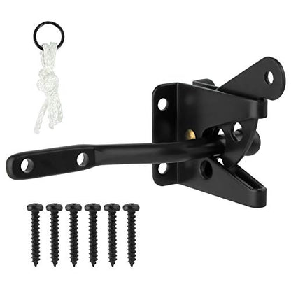 HILLMASTER Upgrade Self-Locking Gate Latch for Wooden Fence Heavy Duty, Automatic Gravity Lever Door Latches with Longer Fasteners & Pull String for Secure Pool, Garden, Black Finish/4.7in - size: 1 Pack