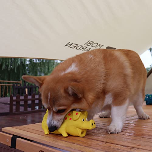 Pig Squeaky Dog Toy, 2 PCS Interactive Rubber Dog Chew Toy - Durable Latex Spot Grunting Pig Toys that Oink for Small Medium Large Dogs (Orange, Yellow) - color: Orange, Yellow