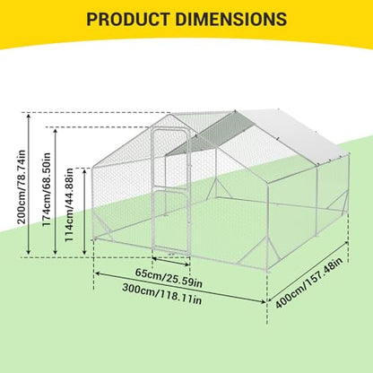 CuisinSmart Large Metal Chicken Coop, Walk in Chicken Runs with Cover for Yard, Large Chicken Coop with Double Door and Strengthen Support for Outdoor Farm Yard (13.1'L x 9.8'W x 6.6'H) - size: 118.1"L x 153.8"W x 78.4"H