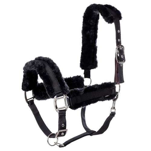 Equinavia Valkyrie Ultra Fleece Soft Padded Horse Halter Breakaway | Adjustable Break Away Halter for Horses, Nylon Webbing Design, Soft Breakaway Halters for Horses, Safety Release for Handling - color: Black/Black, size: Horse