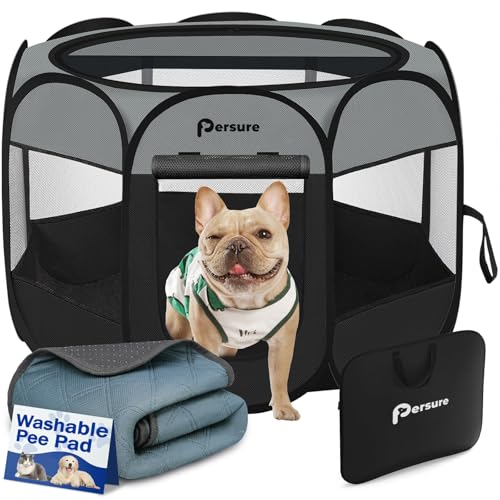 Dog Cat Playpen Indoor Outdoor for Puppy Pet Dogs Cat Recovery After Surgery, Dog Tent Crates Cage Indoor/Outdoor, Portable Pop Up Kennel with Carrying Case for Travel (Dark Grey with Pad, Small) - color: Dark Grey with Pad