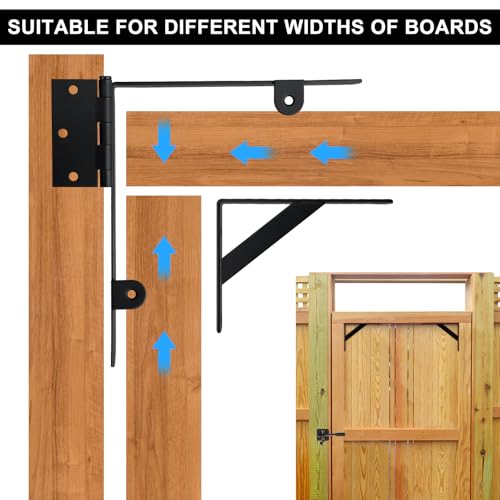 Gate Hardware Kit for Wood Fence, Corner Brace Bracket, Anti Sag Frame Hardware With Latch and Hinges for Wooden Fence Driveway, Black, MKZJ1115 - style: 1 Set Black