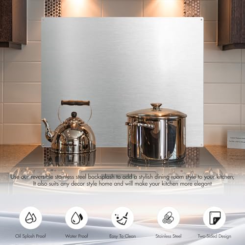 Micmi 24" x 30" Stainless Steel Backsplash for Stove, Reversible Flat Metal Guard Range Hood Wall Shield for Kitchen, Easy Clean and Installation with Four Pre Drilled Holes - style: Range Hood Wall Backsplash