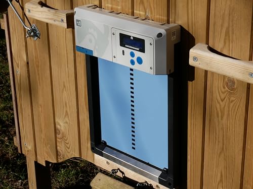 Automatic Chicken Coop Door Opener, ChickenGuard One in All 4 Colours, Timer/Light Sensing, Winter Mode, Auto-Stop & Predator Proof, 3 Power Options, Solar, Battery or Electric (Blue + Batteries) - color: Blue