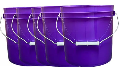 House Naturals 2 Gallon Food Grade Plastic Bucket Purple with Screw on Lid Made in USA (Pack of 5)