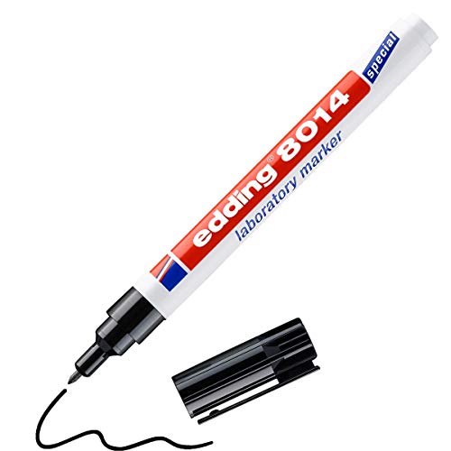 edding 8014 Laboratory Marker - Black - 1 Pen - Round Nib 1 mm - Ideal for Labelling Smooth and Transparent Surfaces (e.g. Reaction Vessels, lab Equipment, Labels)