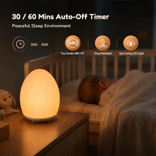 Egg Night Light for Kids, Soft Silicone Baby Egg Light for Nursery | Touch Control, Stepless Dimming & 7 Color Changing, Rechargeable, 30/60 Minute Timer for Breastfeeding, Nursery
