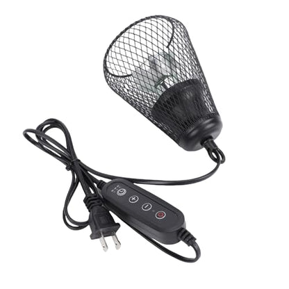 Asixxsix Reptile Lamp Guard, Metal Heat Lamp Cage with Dimming Switch and Chew Resistance Springs for Bearded Dragon Turtles Snake Lizard Terrarium up to 100W, Reptile Heater (US Plug)