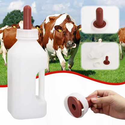 Screw Nipple Calf Feeding Device 2 Quart, Calf Feeding Bottle with Rubber Nipple & Cap, Handle Milk Pot Feeding Supplies