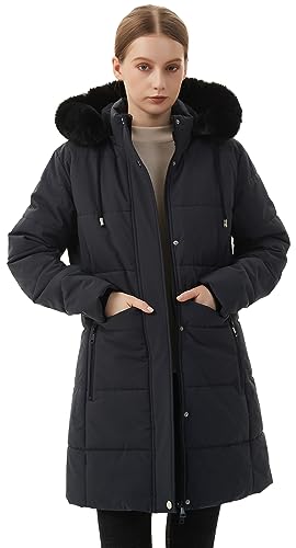 MOERDENG Women's Winter Puffer Coat Thicken Fleece Lined Down Jacket Waterproof Faux Fur Detachable Hooded Parka - color: Darkgrey, size: Medium