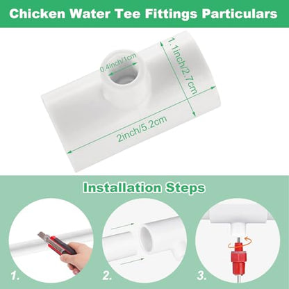 36PCS Chicken Waterer PVC Tee Fittings for Threaded Poultry Nipples Chicken Water Drinker and Feeder Cups, Fully Automatic Poultry Waterers