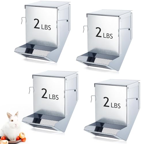 Maxcheck 4 Pcs Rabbit Feeder for Cages Small Animal Food Dispenser with Lid Metal Rabbit Feeders Outside for Guinea Pig(4.7 Inches,Silver) - color: Silver, size: 4.7 Inches