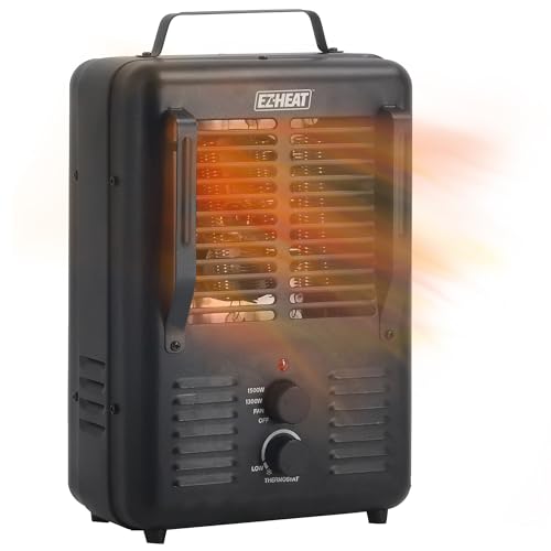 EZ-HEAT 1,500-Watt Portable Milkhouse Style Utility Space Heater with Adjustable Thermostat, Overheat Protection, and Safety Tip-Over Switch, Matte Black, MTFH-01C-MB - color: Matte Black
