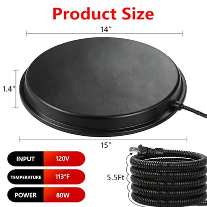 Poultry Water Heater Base for Winter, for Plastic/Metal Poultry Waterer, 14inch Thermostatically Controlled Heated Waterer for Chickens 80W,Chicken Coop Accessories