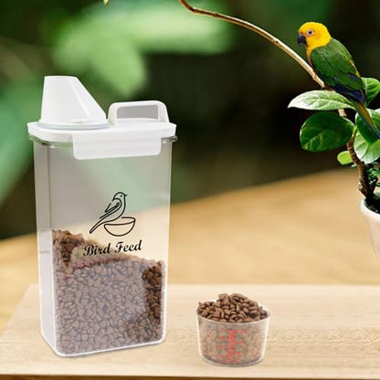 Bird Seed Storage Container Airtight | 3 Qt/2.5 L Clear Plastic Bird Food Container Portable-with Measuring Cup/Lid|Pet Food Storage Container |Wild Bird Seed Dispenser|BPA Free - color: Bird Feed