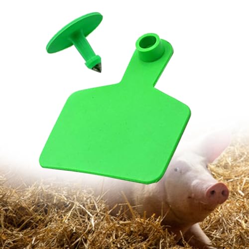 Blank Cattle Ear Tags for Farms/Pastures, Waterproof Livestock Plastic Cattle Identification Ring, Sheep Ear Tag Kit 1-100 Number Plastic Livestock Lug Tag(Green,Pig) - color: Green, size: Pig
