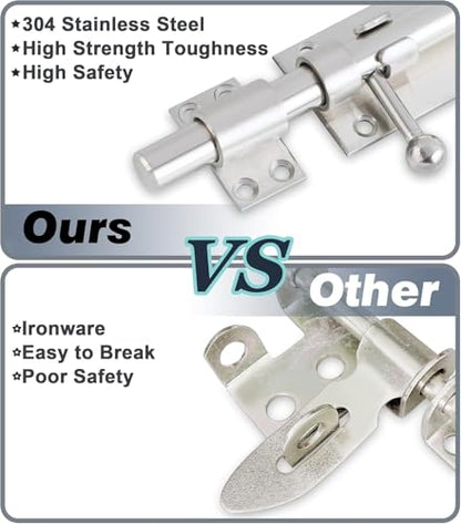 Alise Slide Lock SUS304 Stainless Steel Gate Latch, Slide Bolt Latch,Thickened Heavy Door Latch Lock,8 Inch Brushed Barrel Bolt Latch, Security Slide Latch Lock - color: Brushed, size: 8 Inch (Regular)