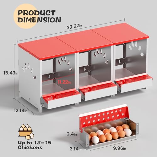 Chicken Nesting Boxes, One Hole Large Metal Hen Laying Box with Swing Perch and Roll Away Egg Collection, Wall Mountable with Vented Holes for Chickens Ducks Birds - size: 4.1"L x 9.9"W x 15.4"H