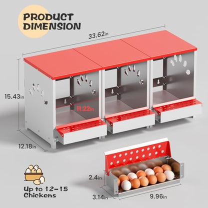 Chicken Nesting Boxes, One Hole Large Metal Hen Laying Box with Swing Perch and Roll Away Egg Collection, Wall Mountable with Vented Holes for Chickens Ducks Birds - size: 4.1"L x 9.9"W x 15.4"H