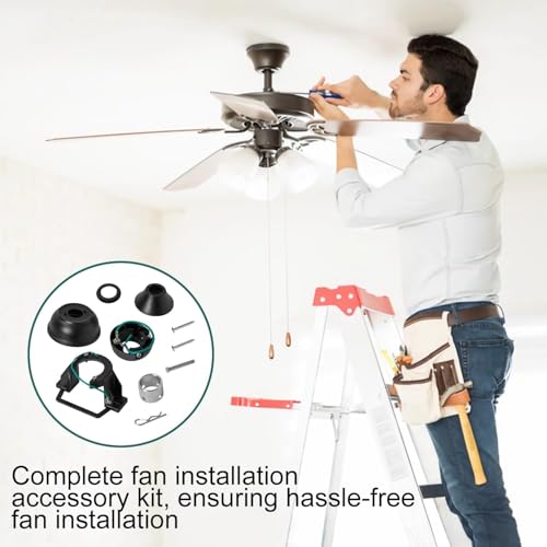 5-Piece Sloped Ceiling Fan Mount Bracket Kit – Universal Black Ceiling Fan Adapter for Most Fans, Includes Mounting Bracket, Hanger Ball, Canopy, Screw Cover & Hardware