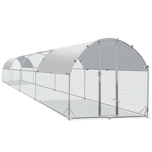 TOLEAD Large Metal Chicken Coop Upgrade Tri-Supporting Wire Mesh Chicken Run,Chicken Pen Walk in with Water-Resident and Anti-UV Cover,Duck Rabbit House Outdoor (Dome Roof 25'L x 9'W x 6.5'H) - size: 228.0"L x 108.0"W x 78.0"H