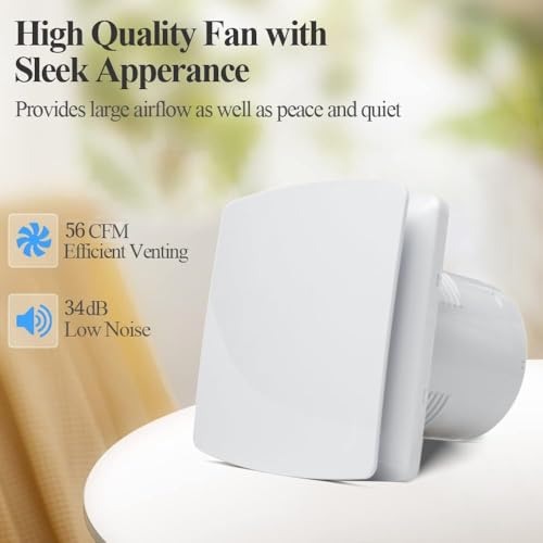 WiseWater Bathroom Exhaust Fan, 110V ac 56CFM 34 dB 4” Duct 6" Panel Extractor Fan, Ceiling&Wall Mounted Ventilation Fan for Bathroom, Laundry Room, Bedroom, Office - size: 4"