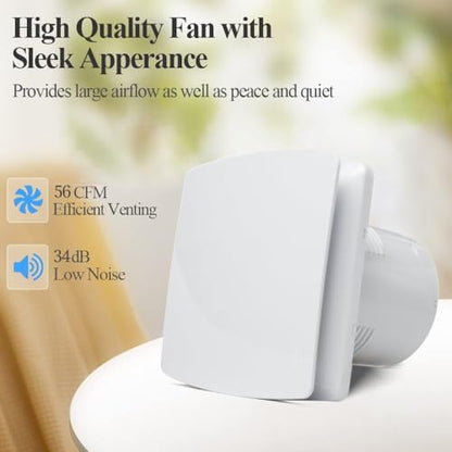 WiseWater Bathroom Exhaust Fan, 110V ac 56CFM 34 dB 4” Duct 6" Panel Extractor Fan, Ceiling&Wall Mounted Ventilation Fan for Bathroom, Laundry Room, Bedroom, Office - size: 4"