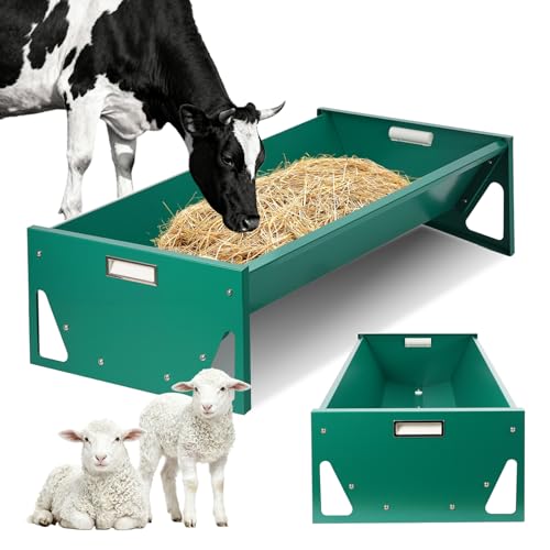 Goat Feeder Livestock Feeding Trough Horse Trough Livestock Grain & Hay Feeder Heavy Duty Galvanized Steel Sheep Feeding Supplies for Goat Cattle Horse Pig Deer