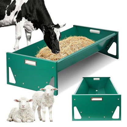 Goat Feeder Livestock Feeding Trough Horse Trough Livestock Grain & Hay Feeder Heavy Duty Galvanized Steel Sheep Feeding Supplies for Goat Cattle Horse Pig Deer