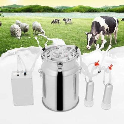 10L Electric Pulsation Milking Machine, Portable Vacuum Pump Milker with Adjustable Pressure Milk Bucket & Tube Cleaning Brushes, Farm Milking Equipment for Cows Goats (10L) - size: 10L