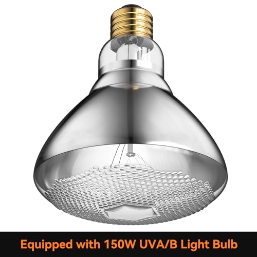Reptile Light Fixture,7inch Deep Dome Reptile Light Fixture with 3/6/12 Timer,Infrared Reptile Heat Lamp Max 150W Blub, for Turtle Bearded Dragon Lizards Snake, 1PCS 150W Bulb Included