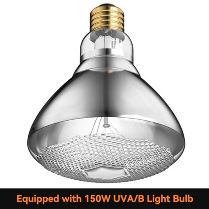 Reptile Light Fixture,7inch Deep Dome Reptile Light Fixture with 3/6/12 Timer,Infrared Reptile Heat Lamp Max 150W Blub, for Turtle Bearded Dragon Lizards Snake, 1PCS 150W Bulb Included