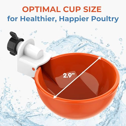 Lil'Clucker Large Automatic Chicken Waterer Cups | Chicken Water Feeder Suitable for Chicks, Duck, Goose, Turkey and Bunny | Poultry Water Feeder Kit (Orange, 12-Pack) - size: 12-Pack