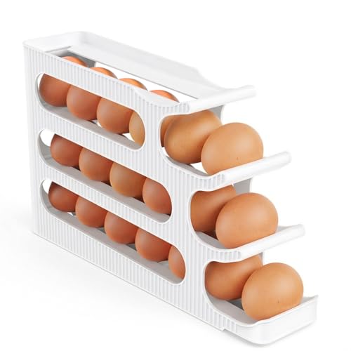 Sotfamily Egg Holder for Fridge, 4 Tiers, Egg Roller for Eggs 24 Count | Auto Rolling Egg Storage Organizer for Refrigerator, Slim Space Saving Container, Dispenser - size: 4 Tiers