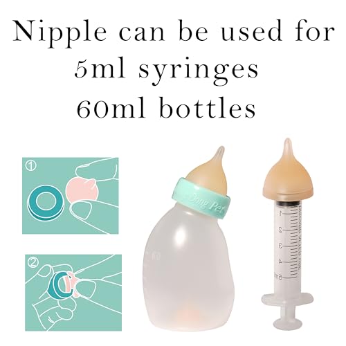 Doggiema Silicone Feeding Nipple and Syringes for Newborn Kittens, Puppies, Rabbits, Small Animals, Bubble Milk Bowl (3 Size Nipple+3 Syringes) - size: Replacement Nipple (5 Nipple+3 Syringes)