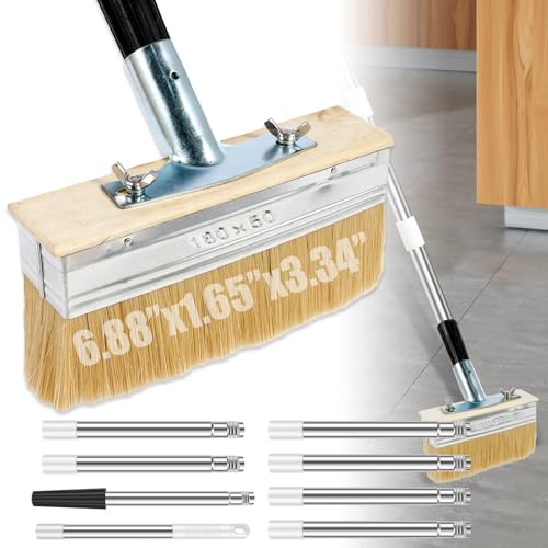 Deck Stain Brush with 67'' Long Handle, 8-Section Adjustable Extension Pole, Boar and Wire Blend Bristles, Limewash Paint Brush for Deck, Fence, Door, Cabinet - for DIY Painting Projects - style: 1pcs