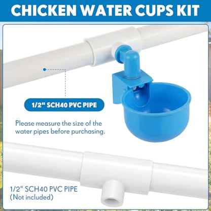 LemonRoad 30 Set Automatic Chicken Waterer Cups with 1/2" PVC Tee Fitting Chicken Drinking Bowl, Poultry Drinker Mounting Hole Opener,Water Dispenser Feeder for Duck, Goose, Turkey, Pigeon(Blue Black) - color: Blue Black