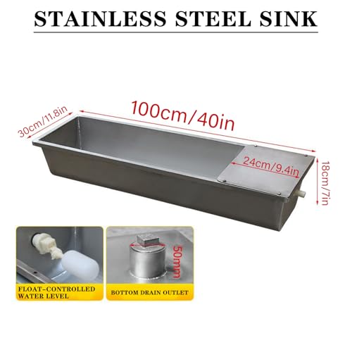 39in / 59in Livestock Water Trough Livestock Feeding Trough Large Capacity Self Filling with Float Valve Kit, Animal Stainless Steel Larger Automatic Waterer for Pig Sheep Horses,Silver,100cm - size: 100cm