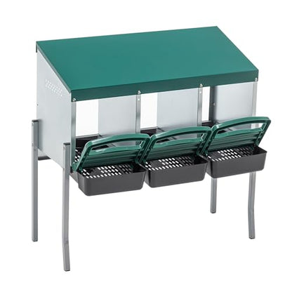 Chicken Nesting Box – 3/4/6/8-Room Metal Poultry Laying Box with Rollaway Egg Collection, Wall-Mounted Or Freestanding, Easy Assembly, Green(3 Holes with Bracket)