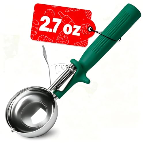 HOMURE H 2.7 OZ Scoop, Ice Cream Scoop with Trigger, #12 Disher, Muffin Scoop, Cookie Scoop for Baking, Green Handle, for Making Ice Cream Cookie Muffin Cupcake Mashed Potato Meatball - size: #12 (2.7 oz)