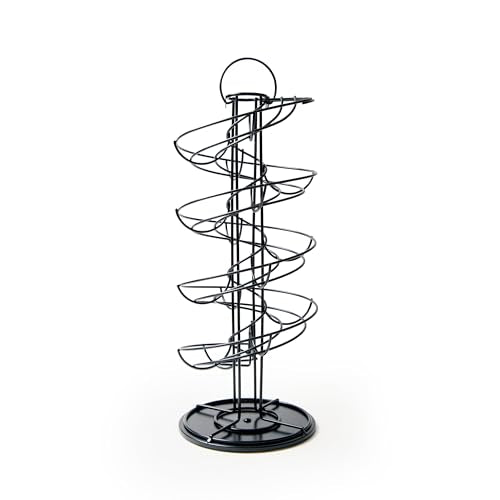 Egg Holder Countertop, Black Metal Spiral Egg Skelter Dispenser Rack with 360° Rotating Design, Farmhouse Egg Storage Display, Wide Stable Base Kitchen Organizer for Fresh Eggs