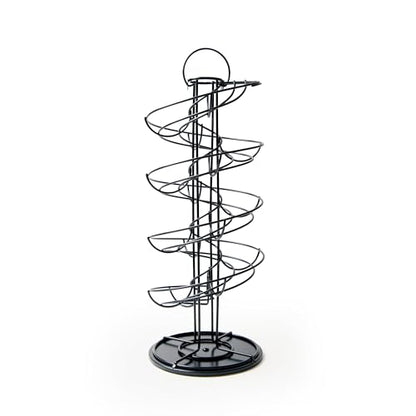 Egg Holder Countertop, Black Metal Spiral Egg Skelter Dispenser Rack with 360° Rotating Design, Farmhouse Egg Storage Display, Wide Stable Base Kitchen Organizer for Fresh Eggs