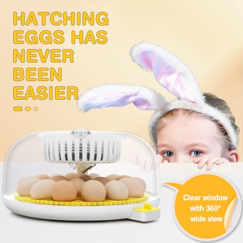 Sailnovo 18 Eggs Incubator for Hatching Eggs with Automatic Egg Turning, Humidity Level Display, Egg Candler, Hatch Days & Incubator for Chicken Eggs,Ideal for Farm,School and Lab (Yellow)