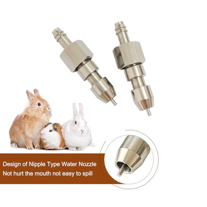 10pcs Stainless Steel Rabbit Water Nipples Metal Dispenser Hamster Waterer Automatic Watering System Kit - color: metal