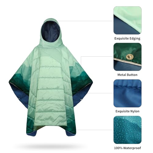 Camping Blanket,Hoodie Blankets Poncho Outdoor Waterproof Windproof Warm Durable & Portable for Stadium, Concerts, Car,Travel, Beach, Picnic, Grass,75 * 55 inch - color: Green Mount