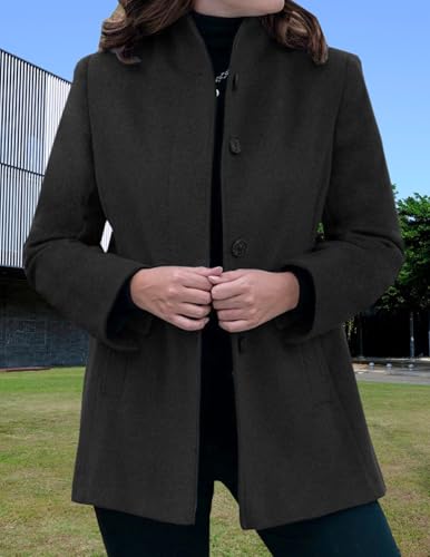 LIZALIG Women's Stand Collar Pea Coat Winter Long Sleeve Wool Blend Short Jackets Single Breasted Blazer Coat Outwear - color: Black, size: Large