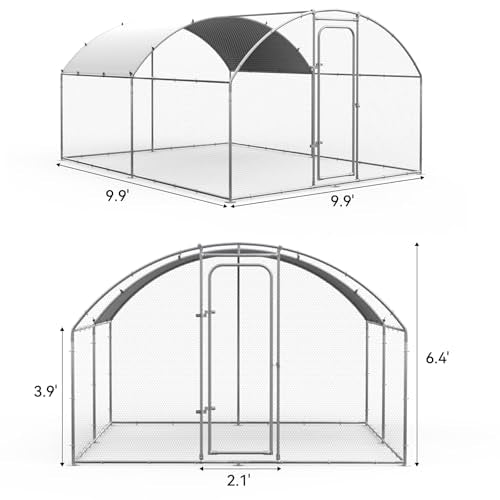 ORANLAND Large Metal Chicken Coop, 9.9x9.9x6.6ft Walk-in Chicken Runs with Cover, Dome Roof Chicken Pen with Security Lock, Outdoor Duck Rabbit Cage Poultry Pen for Backyard, Farm, Yard - size: 119.0"L x 119.0"W x 77.0"H